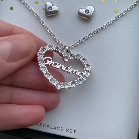 Silver & diamond “Grandma” necklace + earrings set - Picture 5 of 8